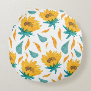 Coussins Ronds Fleurs de soleil d'aquarelle : Impression botaniqu