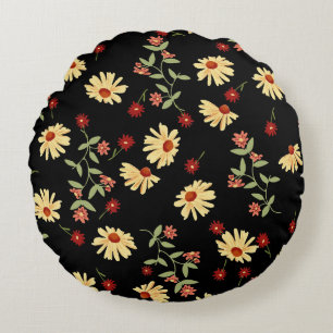 Coussins Ronds Fleurs de soleil d'automne : Harmonie rouge-orange
