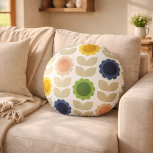 Coussins Ronds Fleurs de tiges d'été rétro groovy