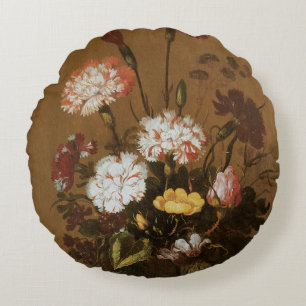 Coussins Ronds Fleurs de vase de style baroque vintage, nature mo