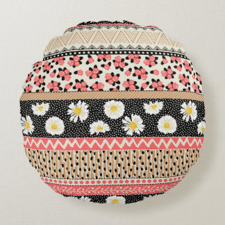 Coussins Ronds Fleurs décoratives : Patchwork Tile Motif