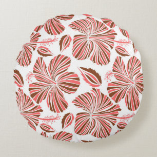 Coussins Ronds Fleurs d'hibiscus hawaïens : style tropical brun.