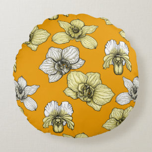 Coussins Ronds Fleurs d'orchidées jaune et blanc