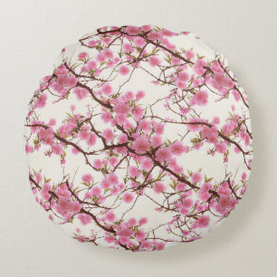 Coussins Ronds Fleurs élégantes de cerisier rose tendre 