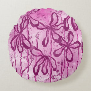 Coussins Ronds Fleurs encrées Abstraites Lys roses