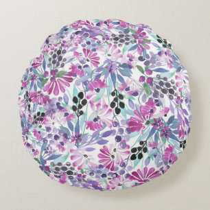 Coussins Ronds Fleurs et baies pourpres : Aquarelle