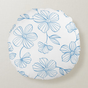 Coussins Ronds Fleurs et feuilles de contour bleu charme