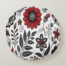 Fleurs et feuilles gribouillées en rouge et noir