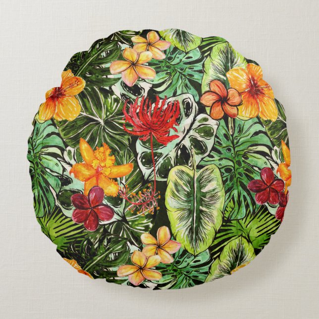 Coussins Ronds Fleurs exotiques vintages tropicales de fleur de (Devant)