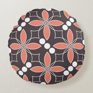 Coussins Ronds Fleurs géométriques, motif artistique vintage.
