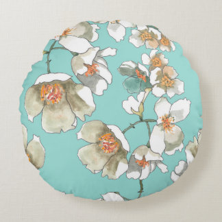 Coussins Ronds Fleurs Jasmin : Aquarelle Turquoise clair