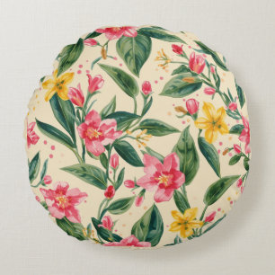 Coussins Ronds Fleurs Jaunes Roses, Florales, Rayures Choquantes
