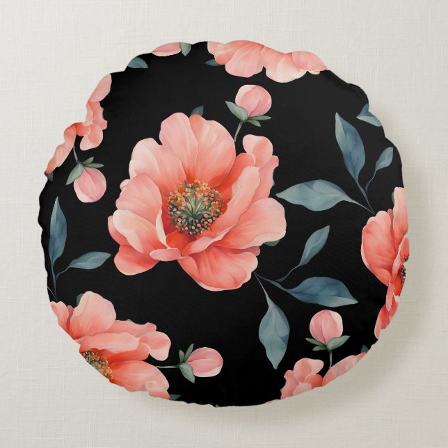 Coussins Ronds Fleurs la nuit (Devant)