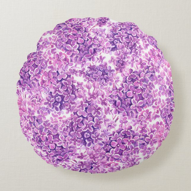 Coussins Ronds Fleurs lilas rose aquarelle (Devant)