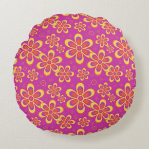 Coussins Ronds Fleurs Magenta violet Motif sans joint