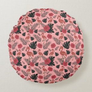 Coussins Ronds Fleurs motifs et feuilles flamands roses