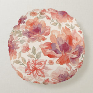 Coussins Ronds Fleurs pastel aquarelle orange clair