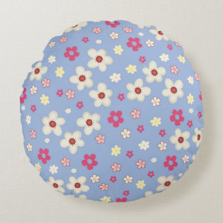 Coussins Ronds fleurs printanières sur fond bleu