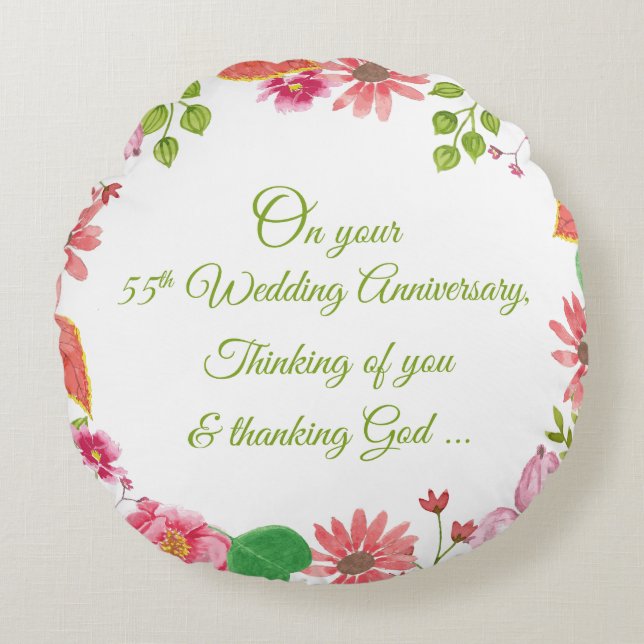 Coussins Ronds Fleurs religieuses du 55e anniversaire du Mariage (Devant)