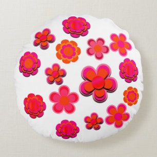 Coussins Ronds Fleurs roses et orange chaudes