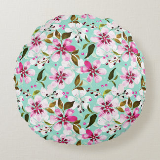 Coussins Ronds Fleurs roses luxuriantes sur l'artisanat floral aq