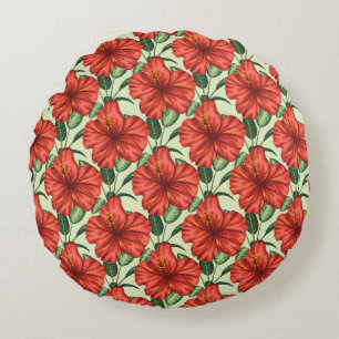 Coussins Ronds Fleurs rouges motifs à fleurs tropicales