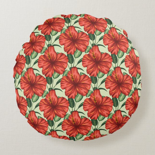 Coussins Ronds Fleurs rouges motifs à fleurs tropicales (Devant)