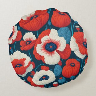 Coussins Ronds Fleurs rouges radiantes et pavots