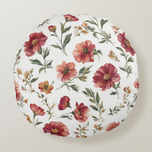 Coussins Ronds Fleurs Rouges Rayures