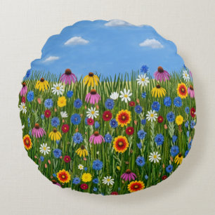 Coussins Ronds Fleurs sauvages avec marguerites
