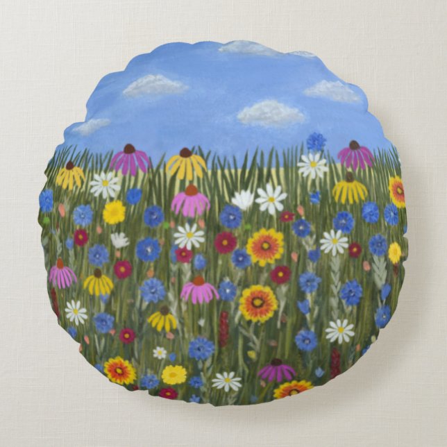 Coussins Ronds Fleurs sauvages avec marguerites (Devant)