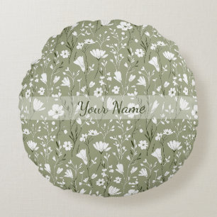 Coussins Ronds Fleurs sauvages de printemps Bobo Vert sauge Perso