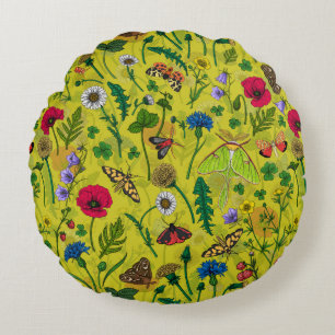 Coussins Ronds Fleurs sauvages et papillons de nuit en vert