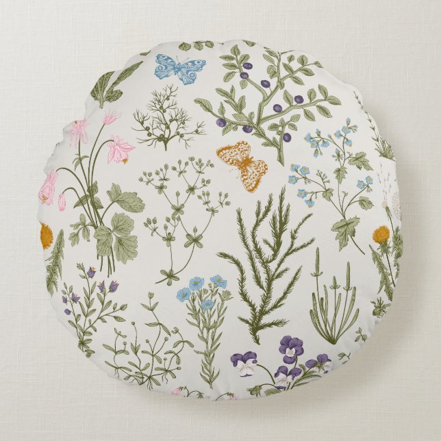 Coussins Ronds Fleurs sauvages floraux d'été (Devant)