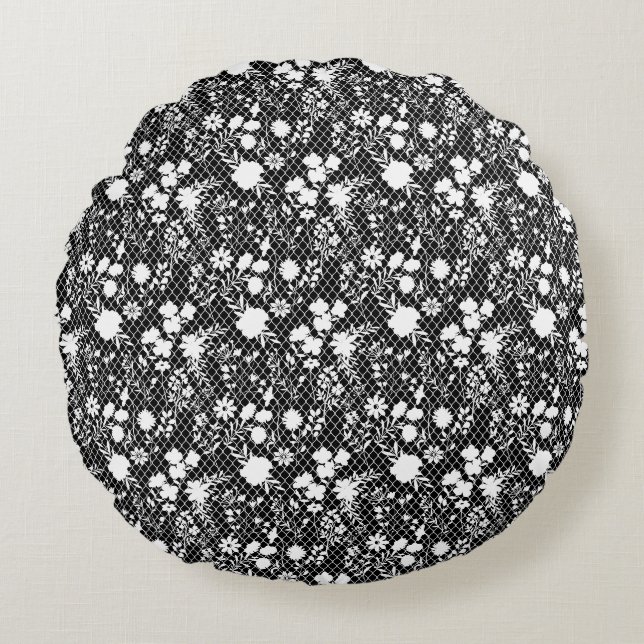 Coussins Ronds Fleurs sur net 01.bx4 Black BG (Devant)