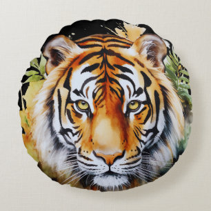 Coussins Ronds Fleurs Tiger Pastel Safari Aquarelle Savannah