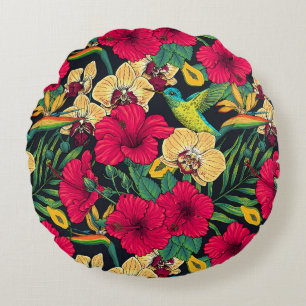 Coussins Ronds Fleurs tropicales et colibri - Botanica d'été