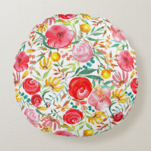 Coussins Ronds Fleurs Vintages florales et herbe de prairie