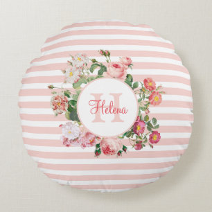 Coussins Ronds Fleurs vintages Pink Stripes Monogramme