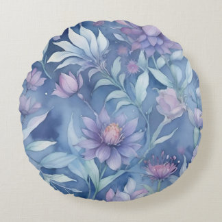 Coussins Ronds Fleurs violettes à l'aquarelle