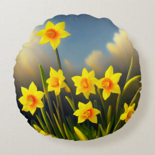Coussins Ronds Fleuves illuminées : Les jonquilles dorées en plei