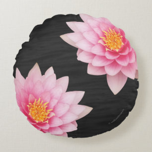 Coussins Ronds Floating Pink Lotus Flowers