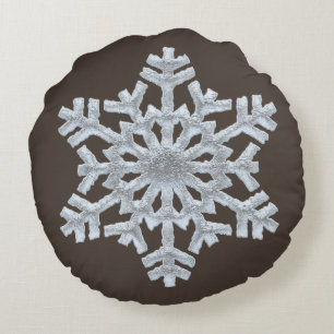 Coussins Ronds Flocon de neige congelé Riche Brown nature Noël