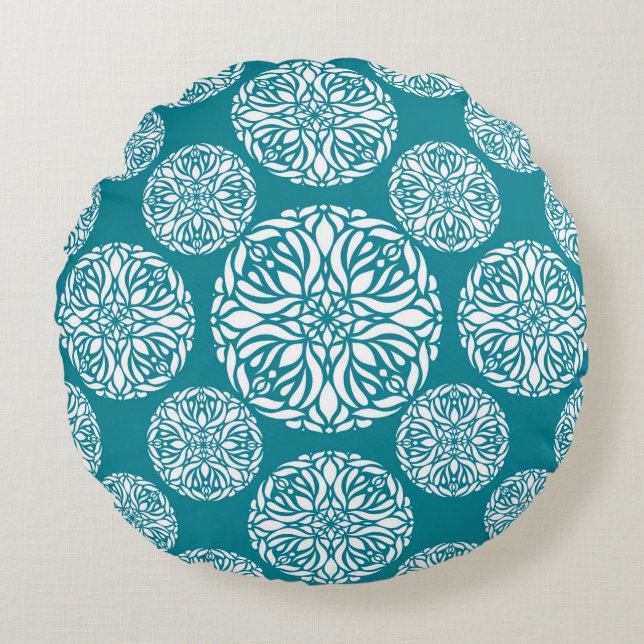 Coussins Ronds Flocon de neige floral d'hiver (Devant)
