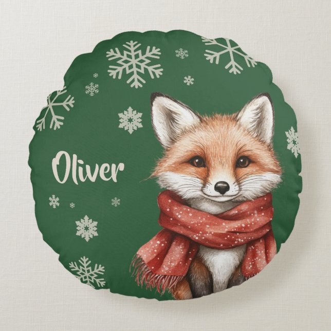 Coussins Ronds Flocon de neige personnalisées de Noël Fox (Devant)
