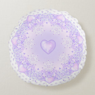 Coussins Ronds flocon de neige violet clair et coeur étincelant