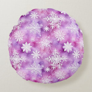 Coussins Ronds Flocons de neige blancs violets de Noël