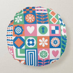 Coussins Ronds Floral Abstrait : Scandinave Folk Design.