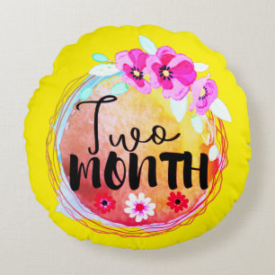 Coussins Ronds Floral Bébé de deux mois Milestone Étiquette rond 