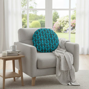 Coussins Ronds Floral bleu géométrique Abstrait